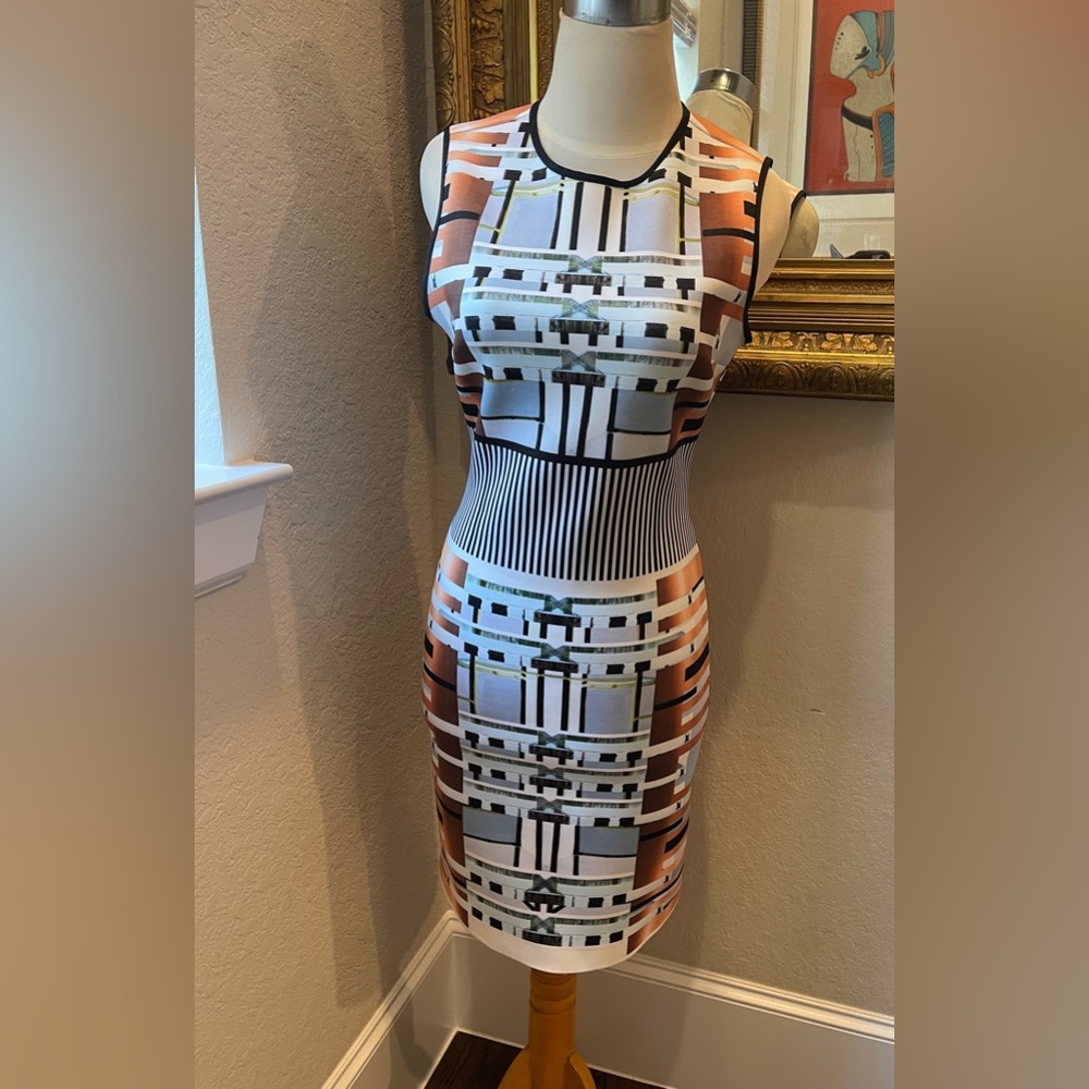 Clover Canyon Neoprene Digital Print Sheath Dress Medium Excellent Condition - Picture 2 of 15